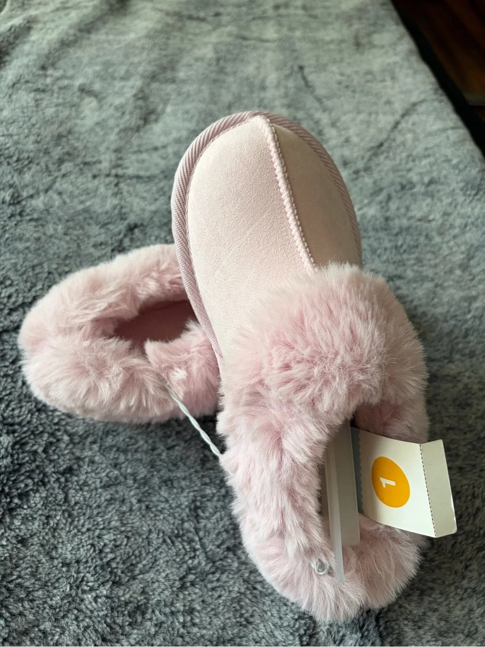 Cat & Jack Light Pink Faux Fur Cuff Slip-On Slippers for Kids